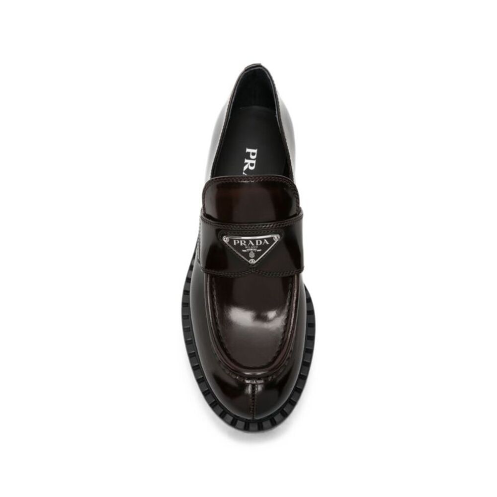 Prada Women Chocolate Leather Loafers - Picture 3 of 4